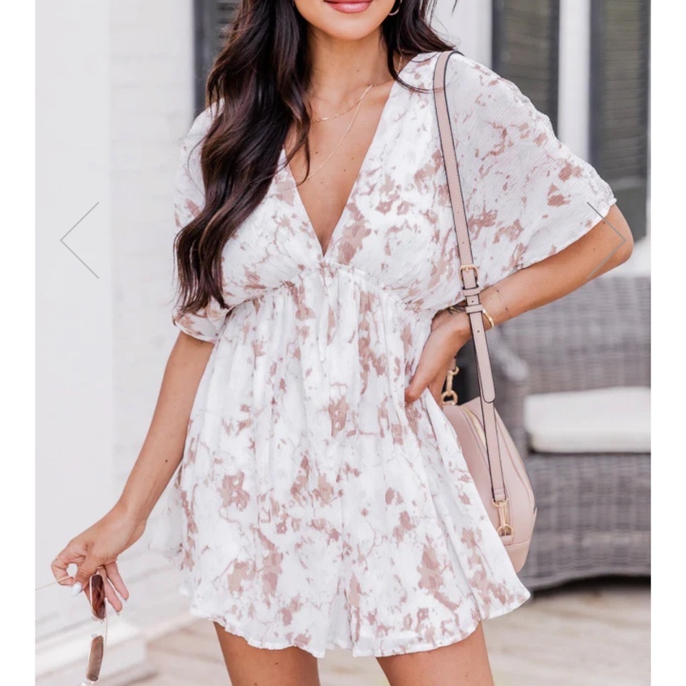 White Abstract Romper - Pink Lily